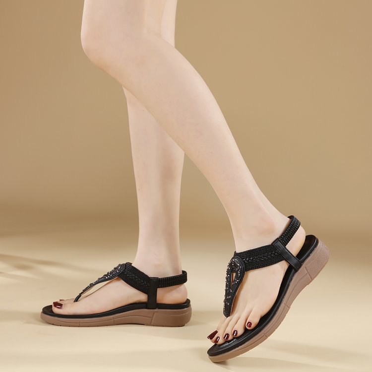 Bohemian Sandals with Water Diamonds for Beach Holiday Flat Shoes Radinnoo.com