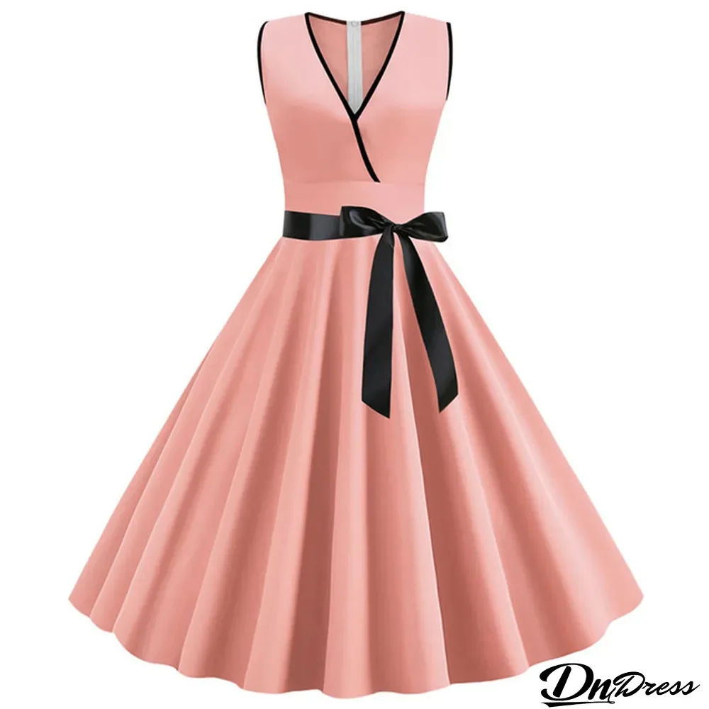New Fashion Woman Retro Dresses Audrey Hepburn 1950s 60s Rockabilly Polka Dot Bow Pinup Ball Grown Party Robe Vestidos