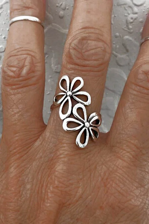 Boho Vintage Floral Cutout Open Ring Beach Vacation Ethnic Jewelry