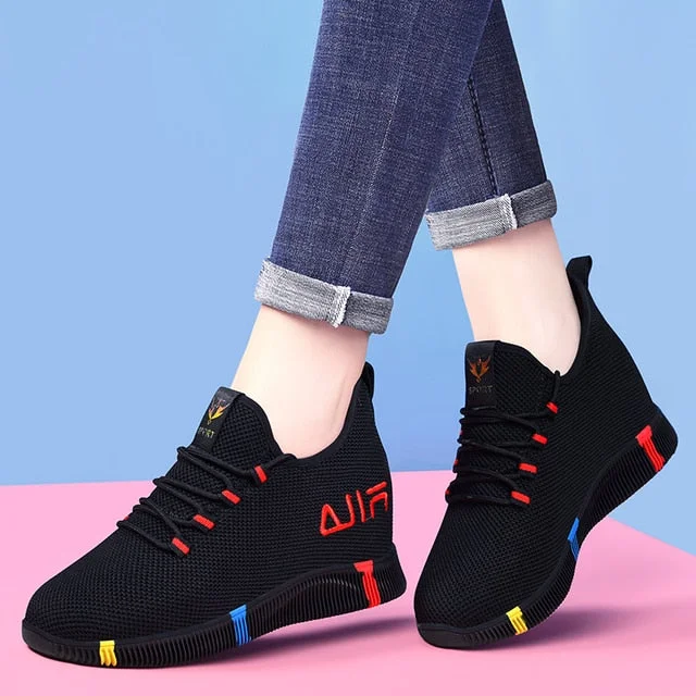 New Style Women's Vulcanized Shoes Female Casual Air Mesh Sneakers Comfort Lace-up Hiking Shoes All-match Women Footwear Sapatos