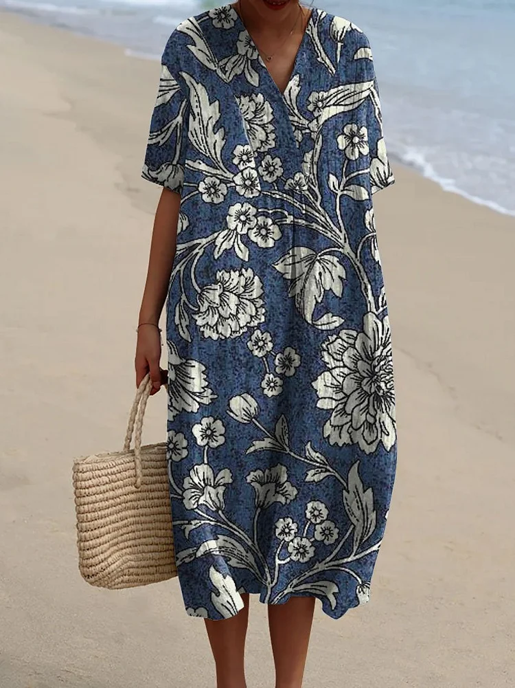 Women's Vintage Floral Print Casual Flowy Dress