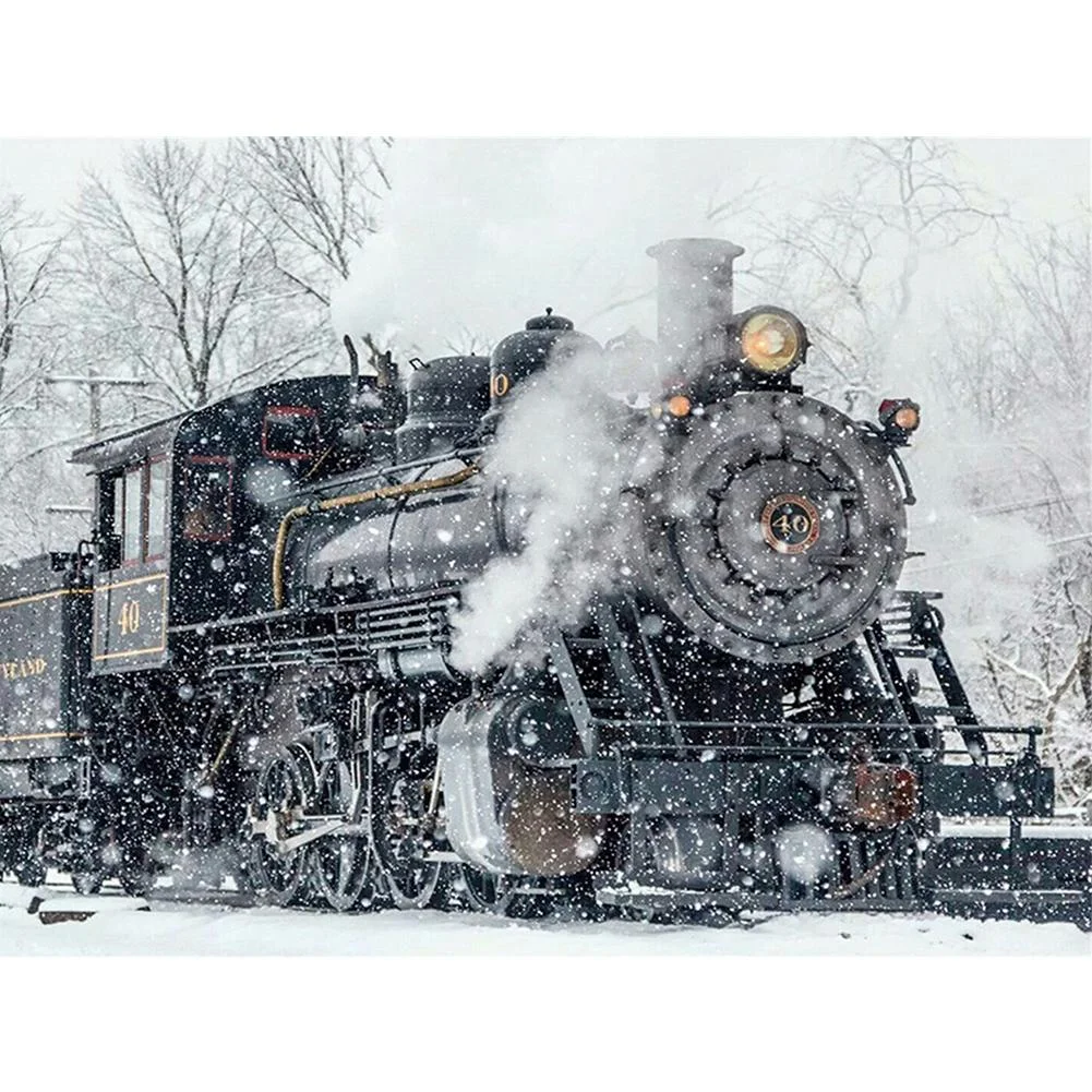 Full Round Diamond Painting - Winter Train(30*40cm)