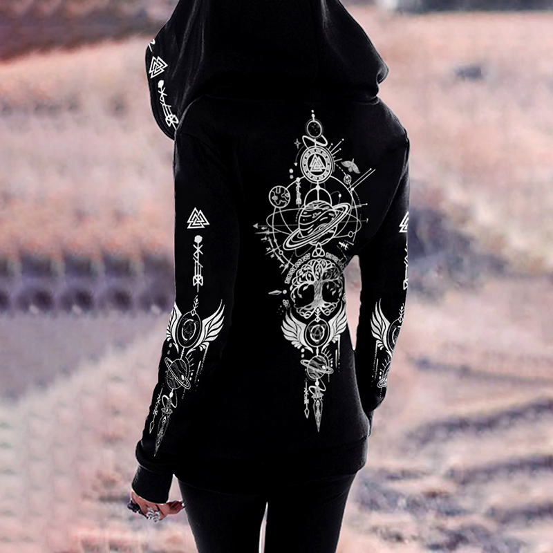 Tribal Viking Mysterious Universe Totem Print Graphics Zipper Up Hoodie