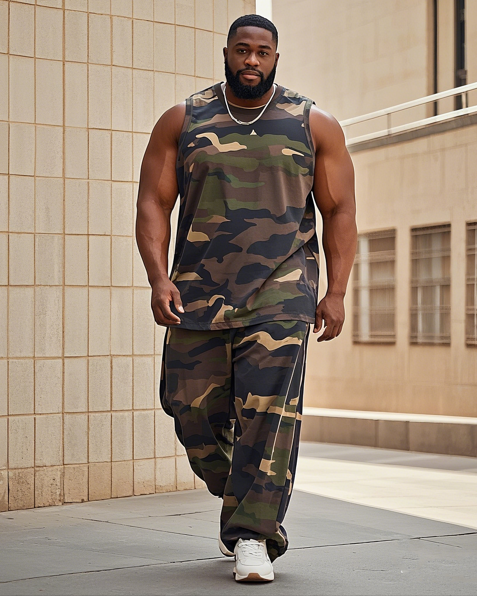 Men's Plus Size Daily Casual Camouflage Vest Trousers Suit
