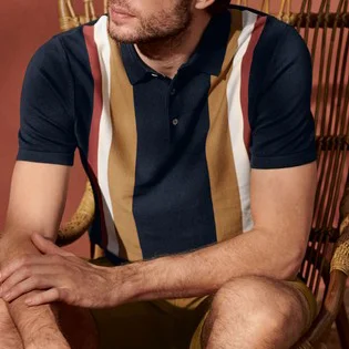 Men's casual striped short sleeve polo shirt / [viawink] /