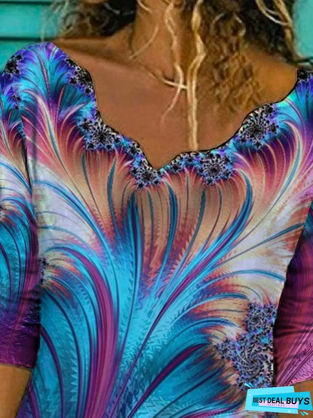 Floral-Print Cotton-Blend Long Sleeve V Neck T-shirt