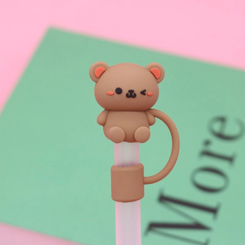 5 Pieces Silicone Straw Cap Flower Cartoon Baiyun Cup Straw Protective Cover Dust Plug 10mm