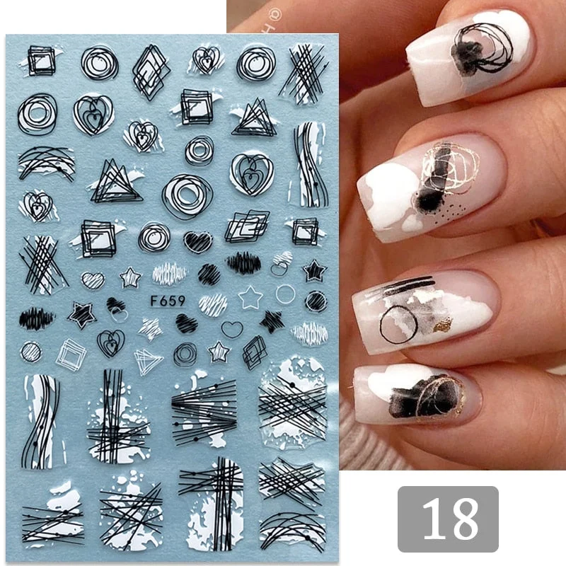 1PC Gold Black Bronzing Leaves Tree 3D Nail Sticker Iridescent Geometrics Lines Adhesive Transfer Sticker DIY Nail Decoration-Nail Inspo