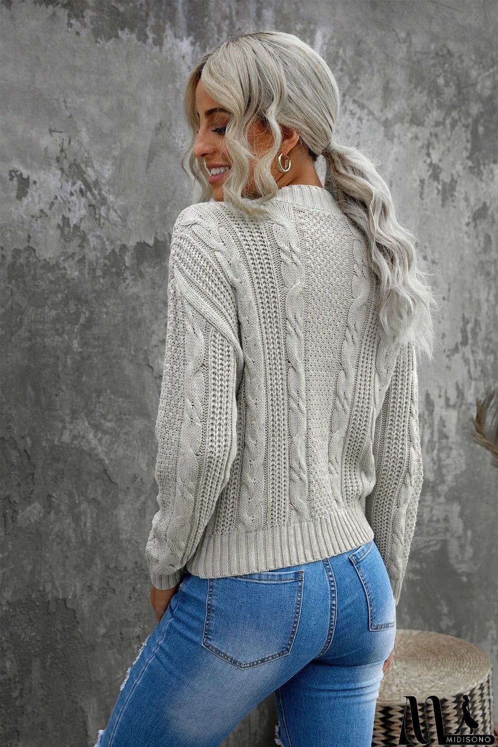 MidiSono - Buttons Weave Knit Cardigan