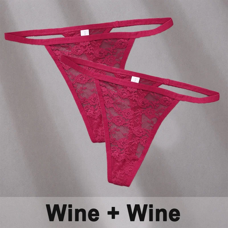 2PCS/Set Women's Underwear Lace Panties Floral Lingerie Woman Panties Sexy Thong G-String Female Pantys Perspective Intimates