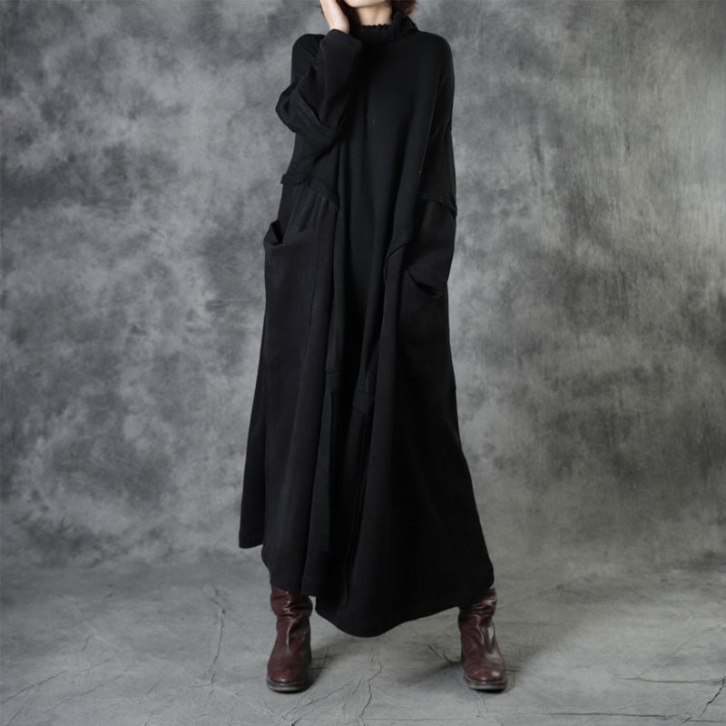 Fashion Black Turtleneck Patchwork Corduroy Fall Long Sweater CK1478- Fabulory