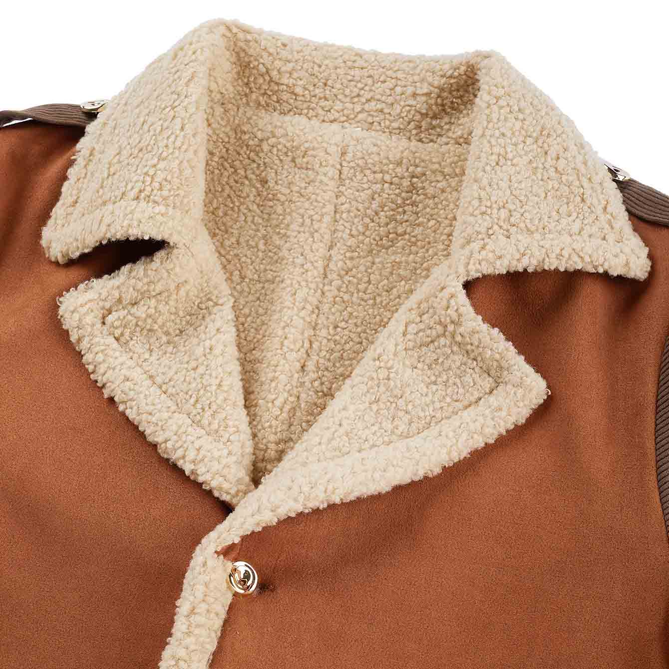 Men's Vintage Suede Shearling Fleece Wool Fur Lapel Collar Mid-Length Coat Sherpa Lined Jacket
