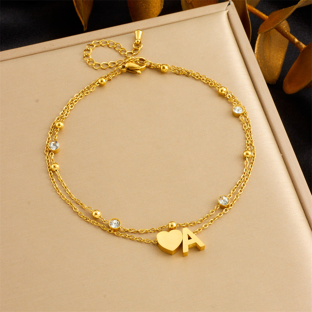 Fashion Beach Style Versatile Simple Colorful Geometric Glass Rhinestone Butterfly Love Accessories Chain Anklet
