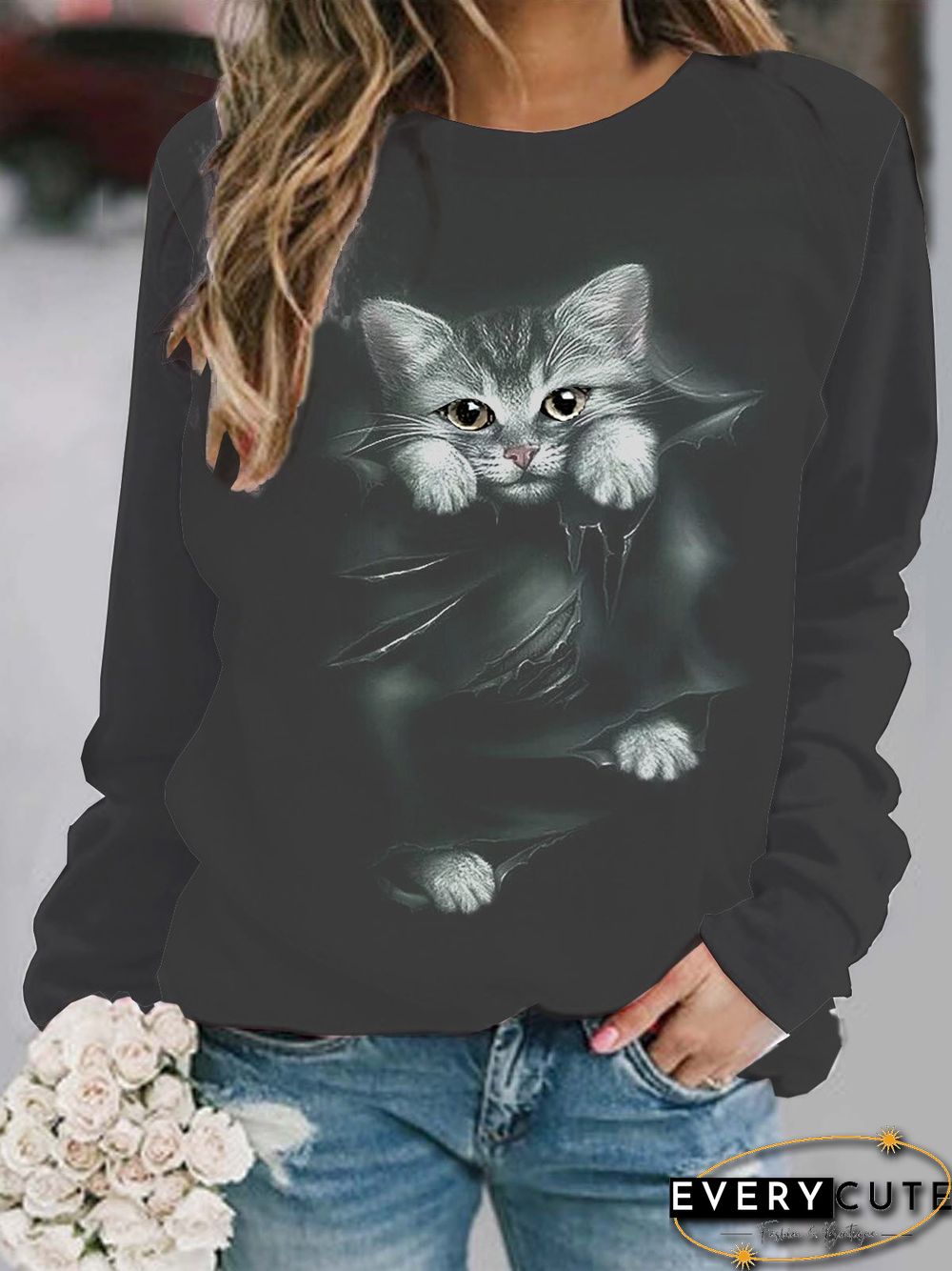Casual Animal White Sweatshirts