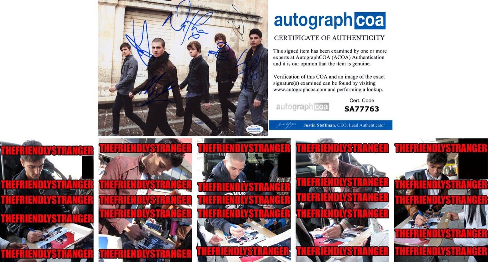 THE WANTED All 5 signed 8X10 Photo Poster painting f PROOF - MAX GEORGE Tom Parker ACOA COA