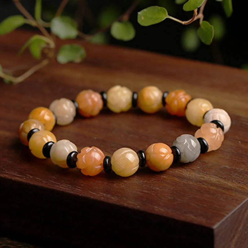 Silk Jade Lotus Wealth Luck Beads Bracelet