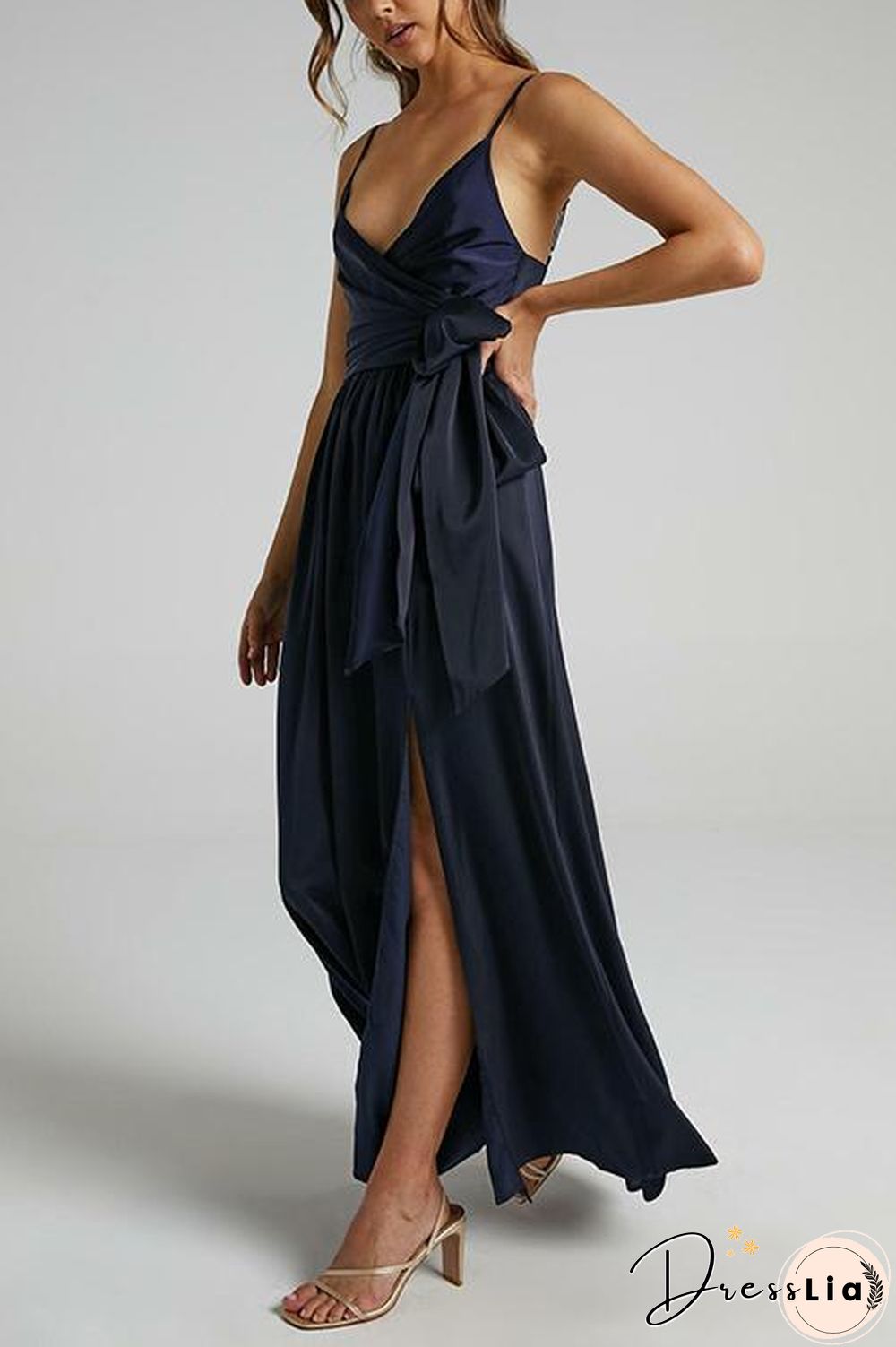Bow Tie Slit Slip Maxi Dress