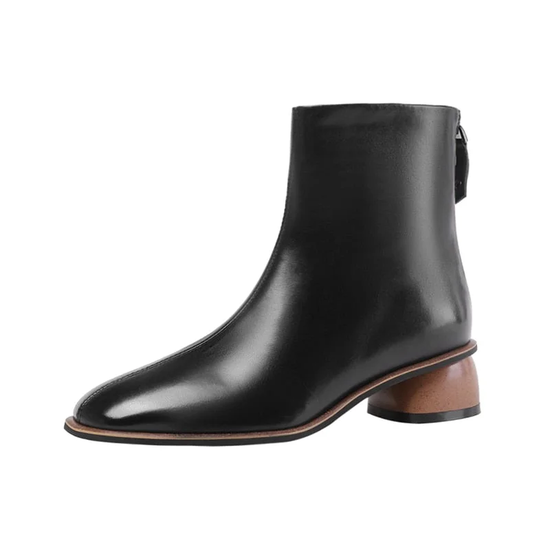 2021 Autumn Winter Black Retro Chelsea Boots for Women Breathable Genuine Leather Short Plush Carve Design Ladies Ankle Boots