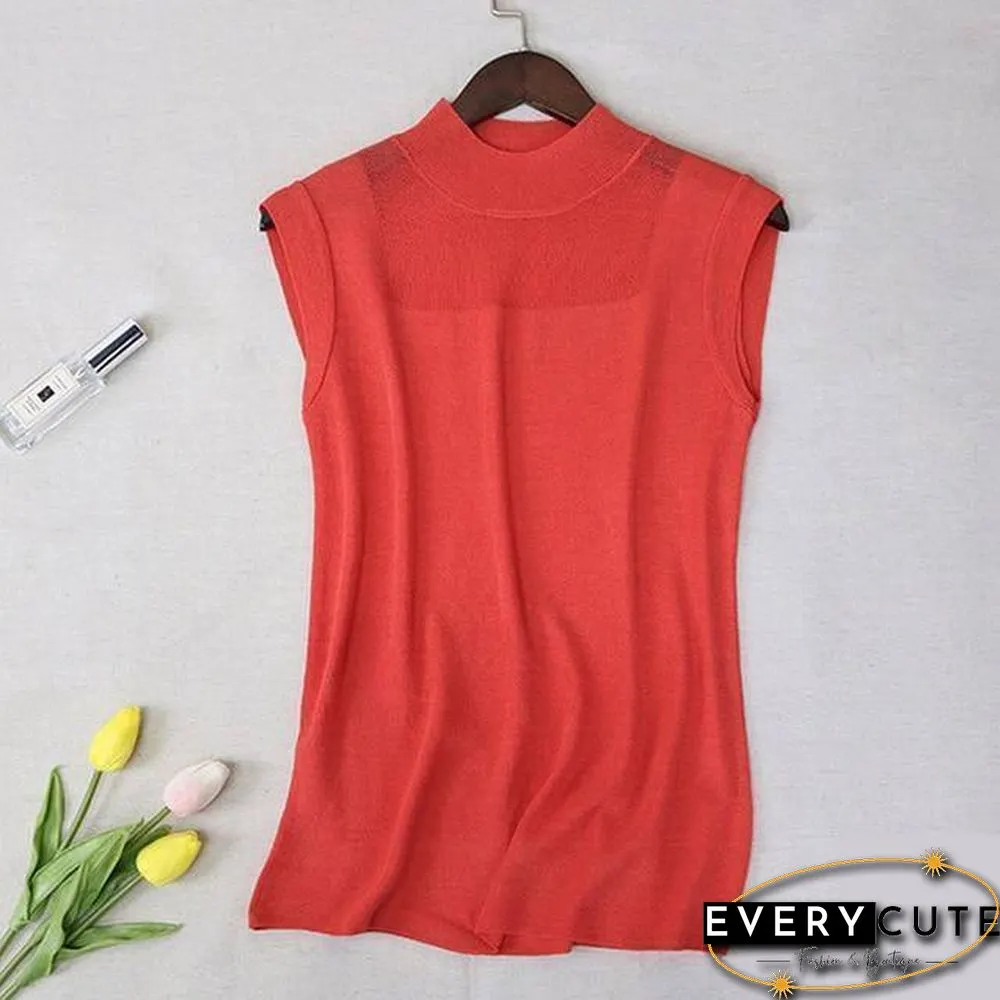 Half High Collar Sexy Tank Tops Women Sleeveless Knitted Vest Female Elasticity Solid Slim