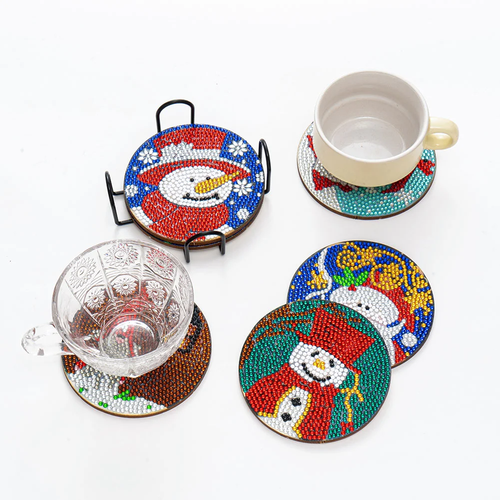6pcs DIY Point Drill Coaster Christmas Style with Mat Shelf Kits(Wooden)