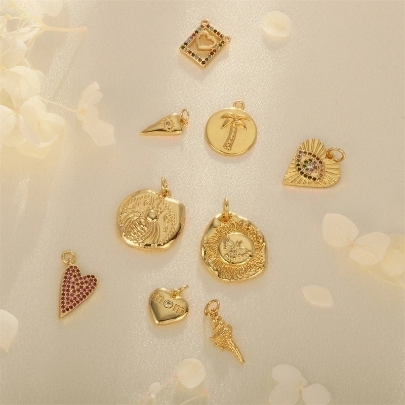 Minimalist Tree Heart Shape Eye Copper Plating Inlay Zircon 18k Gold Plated Charms