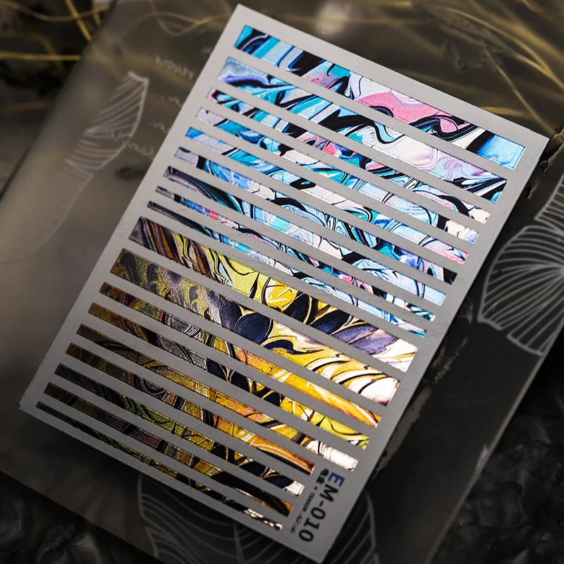 Churchf Nail Art Stickers Adhesive Sliders Pink Blue Heart DIY Line Nail Transfer Decals Foils Wraps Decorations Z0635-Nail Inspo