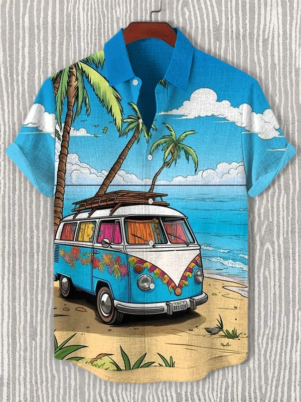 Men's Outdoor Car Travel Hippie Print Casual Shirt