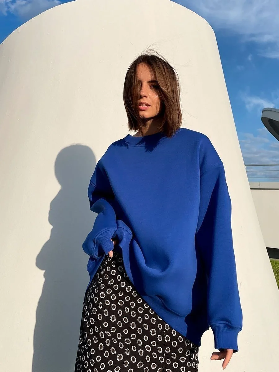 Uveng Loose Sweatshirt Street Solid Color Polar Sweaters