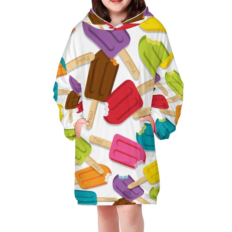 Yum Popsicle Square White Boys and Girls Oversized Sherpa Hooded Blanket Children Oversize Sweatshirt TV-Blanket - Heather Prints Shirts