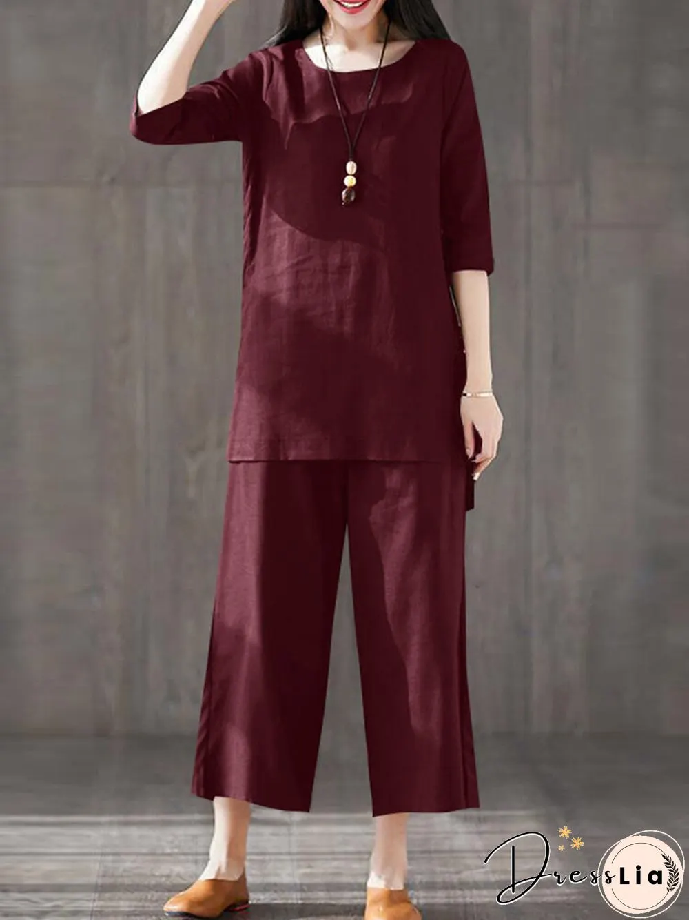 Solid Pocket High-low Slit Straight Leg Two Pieces Suit
