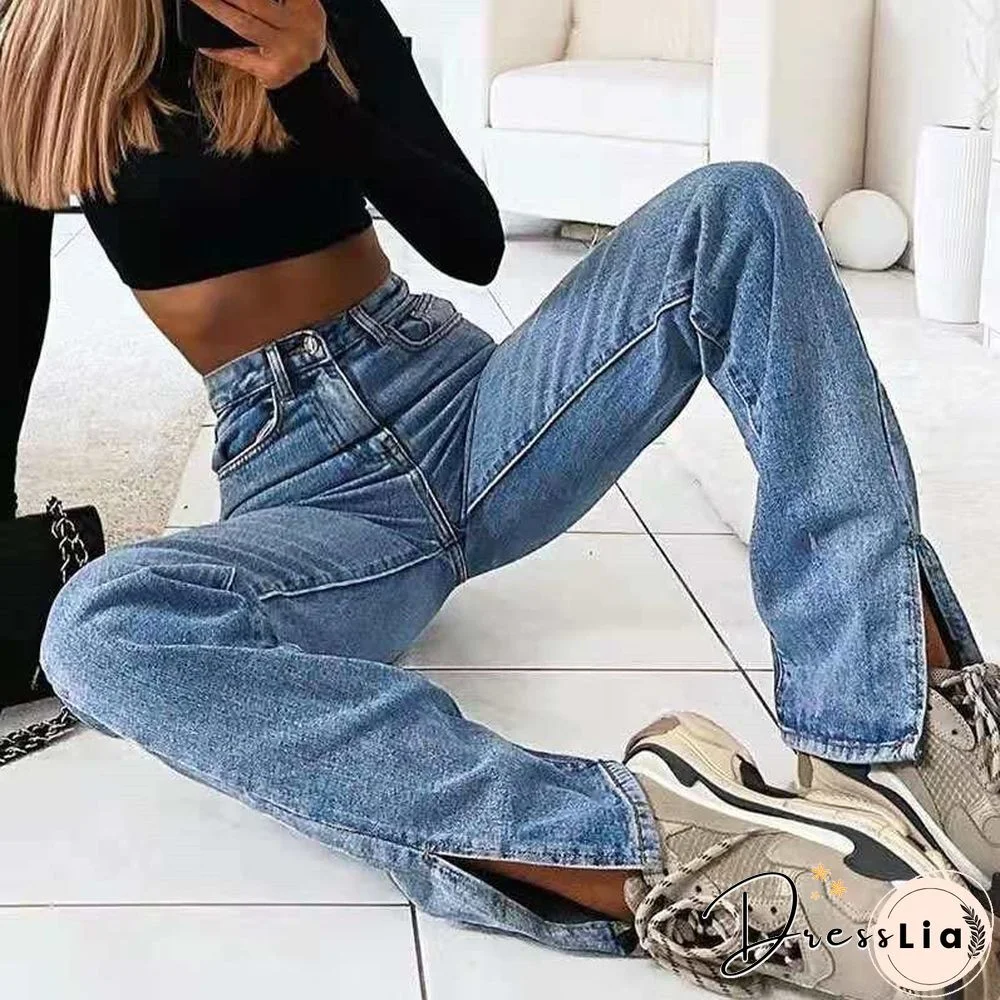 Woman Jeans High Waist Clothes Wide Leg Denim Clothing Blue Streetwear Vintage Quality Fashion Harajuku Straight Pants