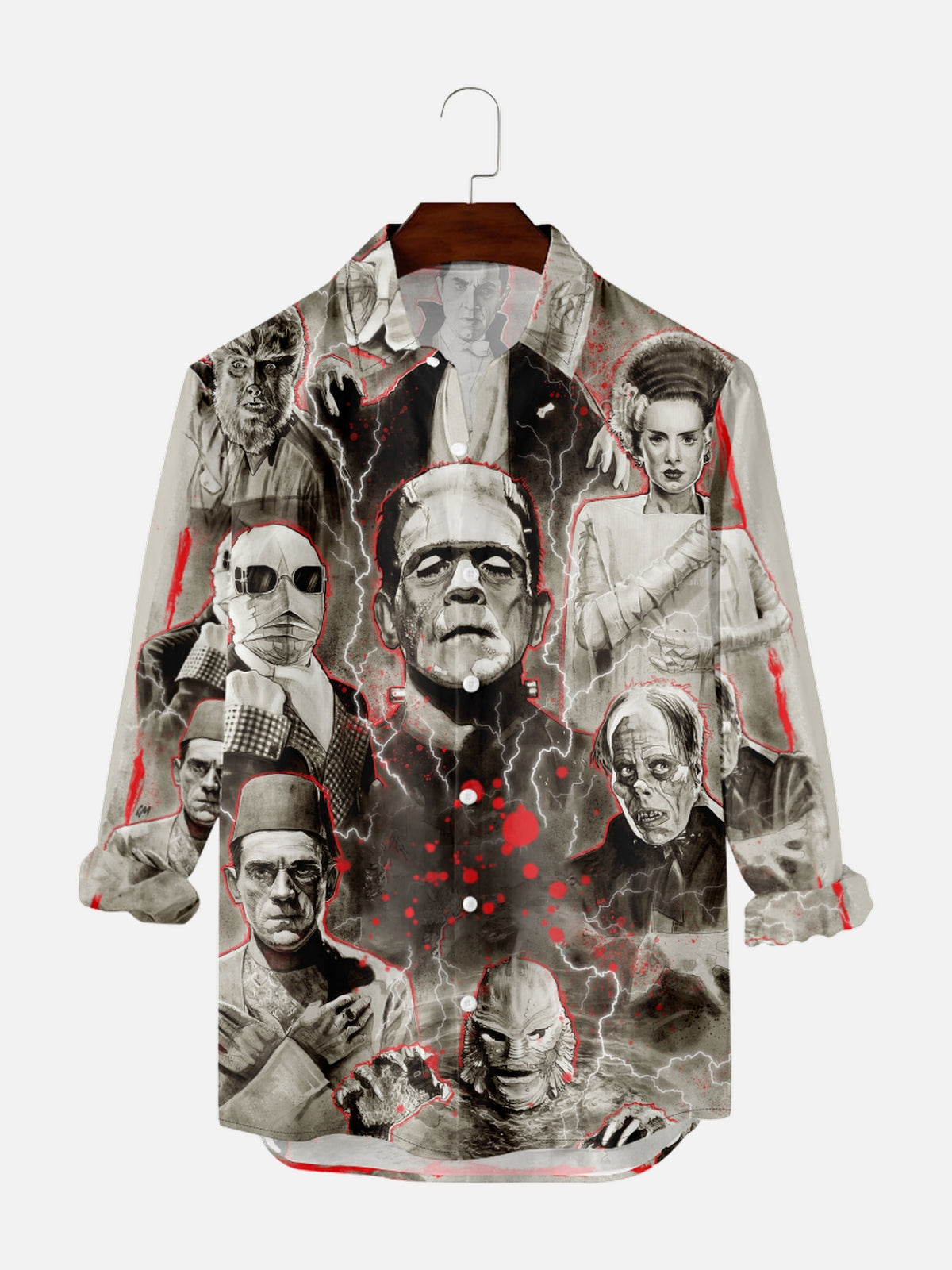 Men's Vintage Halloween Movie Poster Graphic Long Sleeve Shirt PLUSCLOTHESMAN