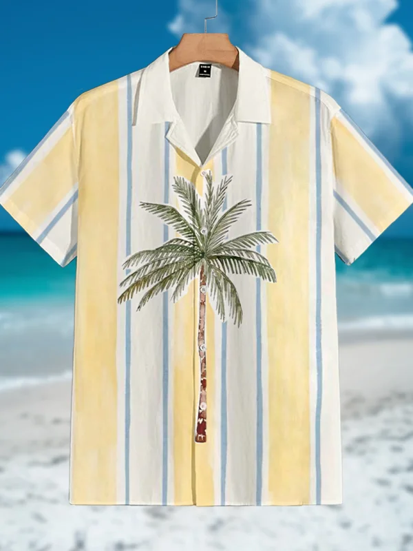Men's Palm Tree Stripes Print Vacation Shirt