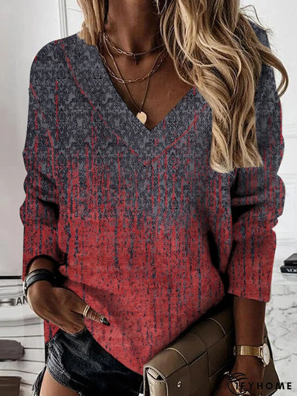 Casual V Neck Ethnic Sweatshirt | IFYHOME