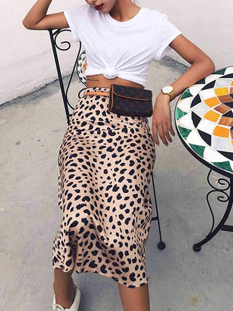 High Waist Leopard Print A-Line Skirt