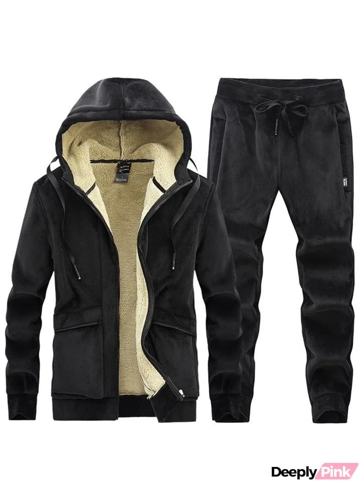 Men's Winter Cozy Lamb Wool Sports Two-piece Sets