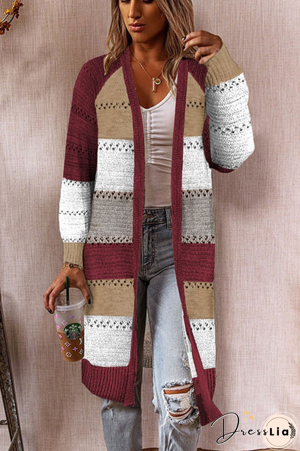 New Fashion Women Cardigan Comfy Stylish Stitching Long Sleeve Striped Patchwork Sweater Female Casual Long Cardigan Autumn Winter Tops