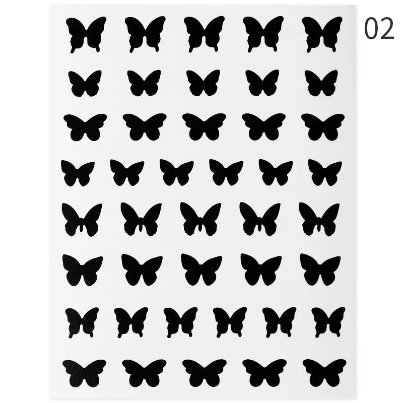 1Pc Black White French 3D Nail Sticker Hollow Painting Nail Trasnfer Sliders Manicure Butterfly Star Heart Pattern Nail Decor-Nail Inspo