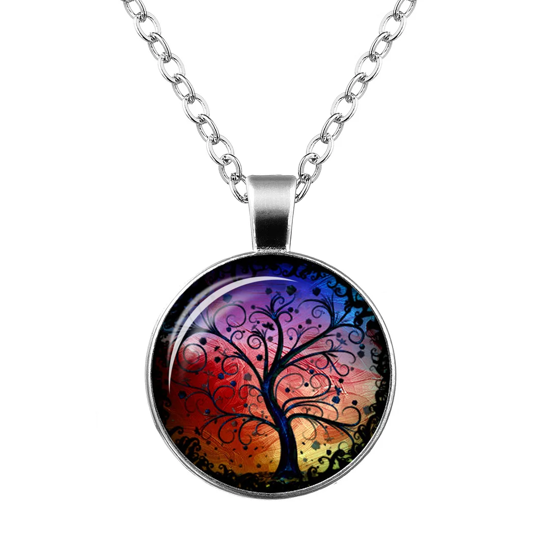 Tree Of Life Time Gem Glass Pendant Necklace