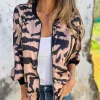 Veste bomber zippée à imprimé zèbre pour femme en automne
