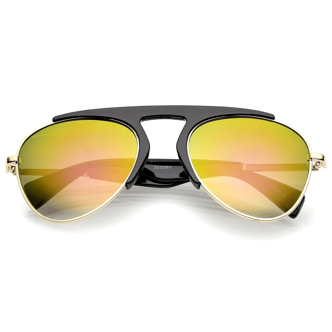 Bold Brow Bar Keyhole Nose Bridge Colored Mirror Lens Aviator glasses 56mm