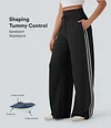 2026🔥 Halara Ribbed SoCinched High Waisted Tummy Control Drawstring Wide Leg Color Block Casual Trousers with Pockets