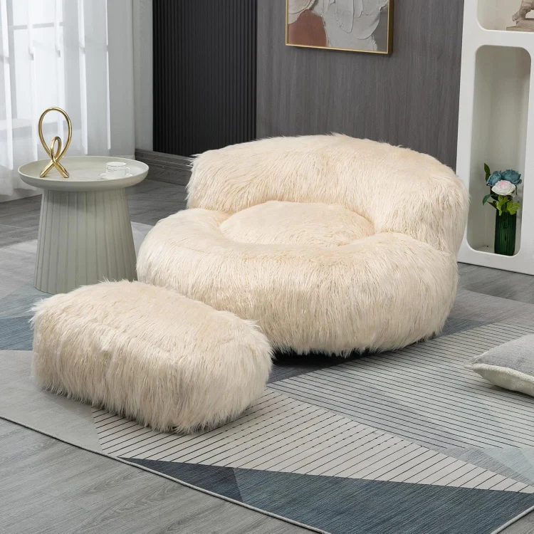 Accent Chair with Ottoman, Lazy Sofa Chair with High-Density Foam, Large Comfortable Reading Chair for Living Room