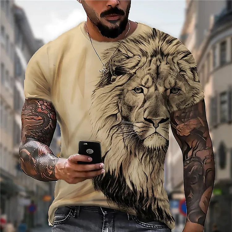 Animal Lion 3D Print Short Sleeve Top Micro Elastic Sport Fitness T Shirt at Hiphopee