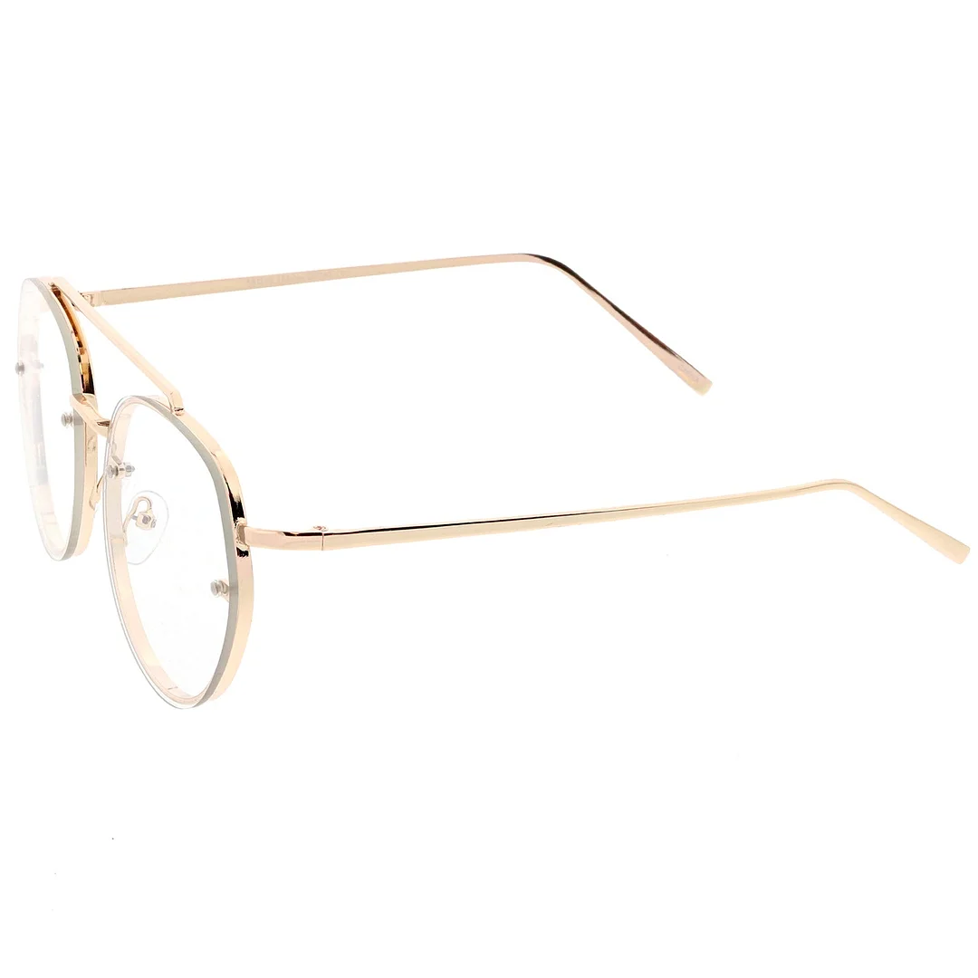 Modern Round Aviator Eyeglasses Slim Brow Bar Rimless Clear Flat Lens  59mm