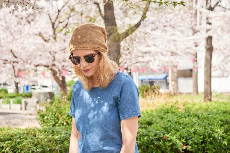 Linen Summer Beanie, Slouchy Eco Friendly Beanie, Lightweight Slouch Hat, Cooling Cap, Womens Summer Knit, Mens Baggy Hipster, Made in Japan