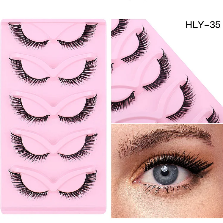 5 Pairs Oblique Flying Fox False Eyelashes With Curled Artificial Eyelashes