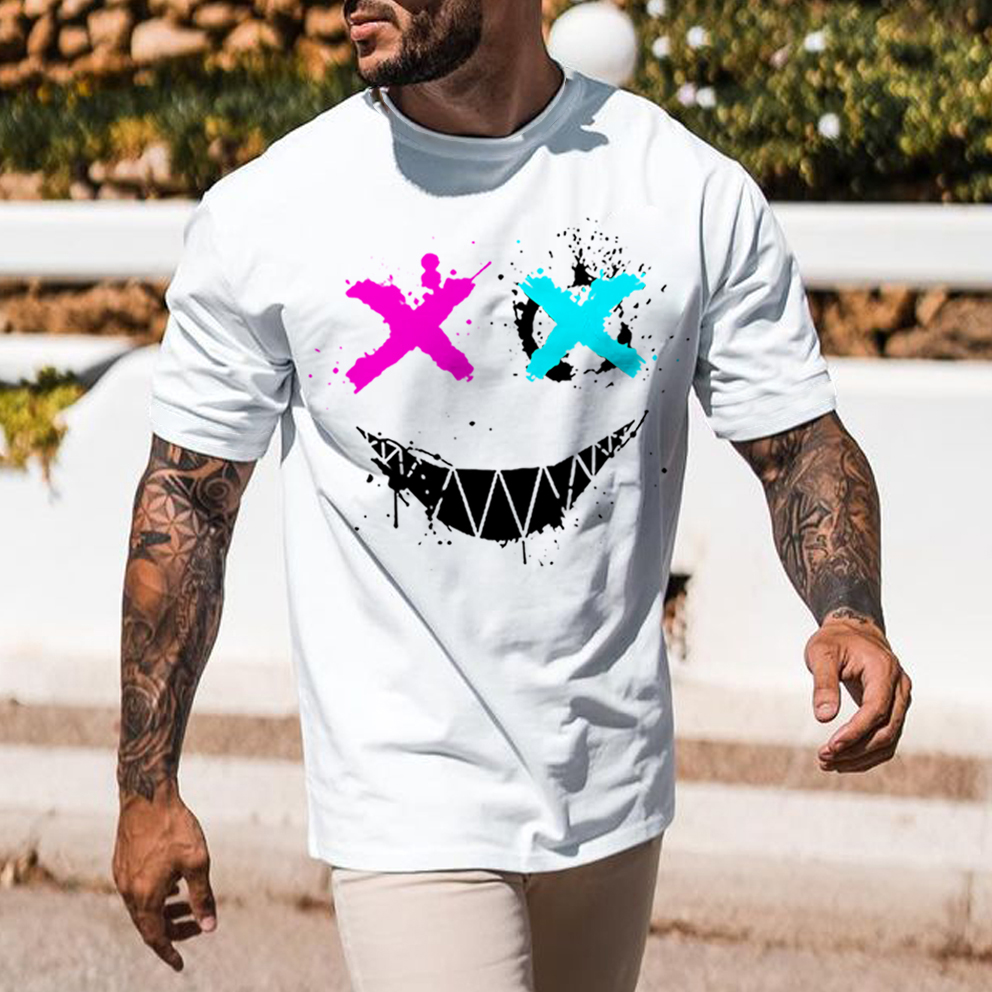 Smile Print T-shirt Men's Casual Color Matching Short-sleeved T-shirt