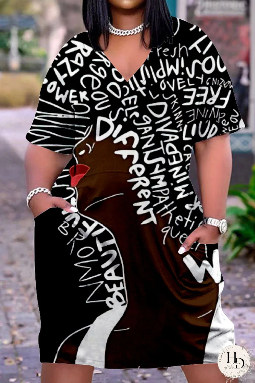 Shallow Yellow Fashion Casual Print Basic V Neck Short Sleeve Dress