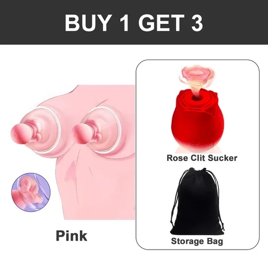 Adjustable Intensity Rose Kiss Breast Vibrator with Nipple Clamps